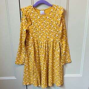 Yellow Floral Ruffle Sholdee Kids Dress